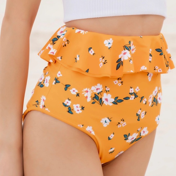 CORAL REEF Cabana Reversible Swim Bottoms, MANGO/MANGO FLORAL, Size Large - Picture 1 of 5